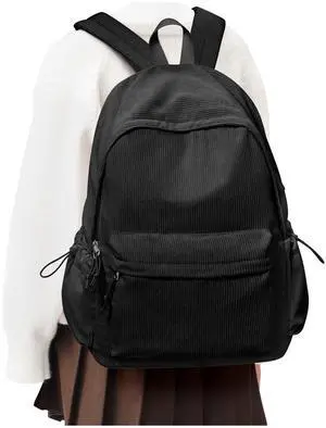 VGOCO Black Corduroy Backpack for Women Men Cute College Backapck Aesthetic Backpack Preppy Backpacks Laptop Bags Women Commuter Back Pack Travel Backapck Casual Work Daypack Rucksack