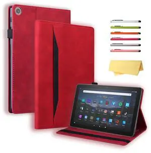 UUcovers Fire HD 10 Case 9th/7th/5th Generation (2019/2017/2015) 10.1",Folio Stand Wallet with Pencil Holder Elastic Band Business Document Pocket [Auto Sleep/Wake] PU Leather Shockproof Cover, Red