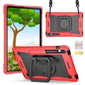 UUcovers Stand Case for Samsung Galaxy Tab S8 Plus 2022/Tab S7 FE 5G 2021/Tab S7 Plus 2020 Case 12.4 inch 360 Degree Rotating Kickstand,with Hand/Shoulder Strap Rugged Shockproof Cover, Red & Black