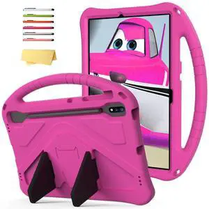 UUcovers Kids Case for Galaxy Tab S9 Plus/Tab S9 FE Plus 2023/Tab S7 FE 5G 2021/Tab S8 Plus 2022/Tab S7 Plus 2020 12.4 inch with S Pen Holder/Handle Stand Cover for Tab S9 FE+/S7 FE/S9+/S8+/S7+, Rose
