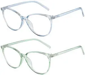 VIPBEST Blue Light Blocking Glasses for Women Men Round Cat Eye Womens Blue Light Glasses 2 Pack Blue/Green