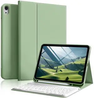 SZPSGC for iPad (A16) 11th/10th Generation Case with Keyboard, 11 Inch/10.9 Inch iPad (2025/2022), Detachable Wireless Bluetooth Keyboard, Stand Folio Cover with Pencil Holder, Green