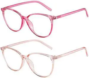 VIPBEST Blue Light Blocking Glasses for Women Men Round Cat Eye Womens Computer Gaming Blue Light Glasses 2 Pack Pink/Red
