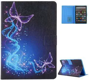 Fire HD 8 2020/2022 Case, HD 8 Plus Case 10th/12th Generation, Techcircle Folio Stand Smart Book Cover Soft TPU Back Slim Fit Leather Protective Case with Card Slots, Purple Butterflies