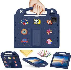 UUcovers for iPad Air 11 inch Kids Case M3/M2 (2025/2024) & iPad Pro 11 Inch M4 Case 2024 with Pencil Holder/Handle/Kickstand Cute DIY Soft EVA Shockproof Stand Lightweight Tablet Cover,Navy Blue Bear