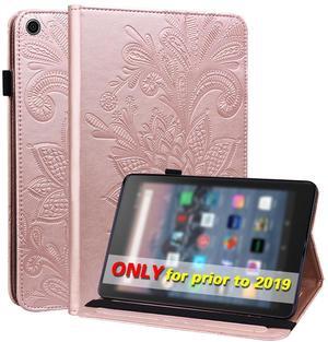VODEFOX  Kindle Fire HD 8 8th/7th/6th Generation Case 2016/2017/2018,Embossed Lace Flower Pattern PU Leather Folio Wallet Shockproof Cover with Pen Holder Elastic Band - Golden