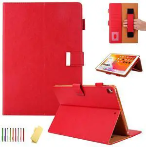 UUcovers Case for Apple iPad 10.2" 9th/8th/7th Generation (2021/2020/2019) & iPad Air 3 10.5 Inch (3rd Gen) & iPad Pro 10.5 Cover with Hand Strap Stand [Pencil Holder] Pocket [Auto Sleep/Wake], Red