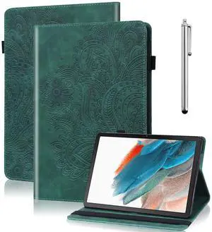 VODEFOX Kindle Fire HD 8 8th/7th/6th Generation Case 2016/2017/2018,Embossed Peacock Flower PU Leather Folio Wallet Shockproof Cover with Elastic Band - Green