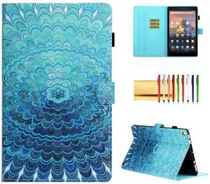 Fire HD 10 Case (Old Model, 2015/2017/2019), Techcircle PU Leather Stand Card Holder Folio Cover for Amazon Fire HD 10.1 Tablet (9th/7th/5th Generation-2019/2017/2015), Auto Wake/Sleep, Blue Ripple
