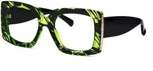 VOOGLAM Green Stripe Square Frame Blue Light Blocking Glasses Fashion Fake Glasses for Women Anti Eyestrain & UV Borislav