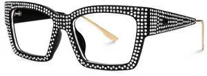 VOOGLAM Square Rhinestone Non Prescription Blue Light Blocking Glasses for Women Anti UV Oversize Black Fashion Diamond Eyewear
