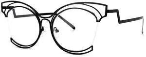 VOOGLAM Oversize Cat Eye Eyeglasses for Women with Non-prescription Clear Lens in Black Metal Frame Maggie GM0340