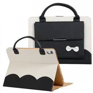 Handbag Case for iPad A16 11" 11th/10th Generation (2025/2022), Techcircle Cute Bowknot Pocket [Magnetic Closure] Wallet Folio Stand Double Handle PU Leather Carrying Case, Auto Sleep/Wake, Black