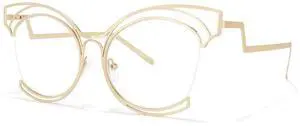 VOOGLAM Oversize Cat Eye Eyeglasses for Women with Non-prescription Clear Lens n Gold Metal Frame Maggie GM0340