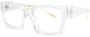 VOOGLAM Glasses Waylon Clear Rhinestone Rectangle Frame Non-Prescription Eyeglasses