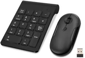 TRELC Wireless Numeric Keypad and Mouse Combo, Mini 2.4G 18 Keys Number Pad with Silent Mouse, Financial Accounting Data Entry Numpad Keyboard Extensions for Laptop, PC, Desktop, Notebook (Black)