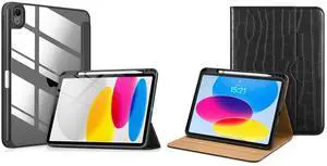 DTTOCASE iPad 10th Generation Clear Black Case Bundle with Crocodile Leather Folio-Black