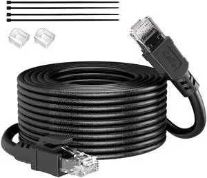 VOIETOLT Cat 6 Outdoor Ethernet Cable 45 ft, 24AWG 10Gbps High Speed Cat6 Ethernet Cable Cord Waterproof Direct Burial LLDPE UV Jacket