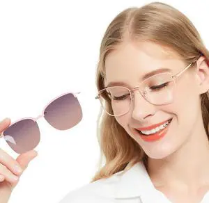 WEMOOTANTS Blue Light Blocking Glasses for Women with Polarized Sunglasses Clip for Driving, Metal Pink Glasses Change to be Sunnies