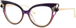 VOOGLAM Rhinestone Square Women's Non Prescription Glasses with HD Clear Lenses in Purple Mixed Frame