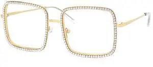 VOOGLAM Square Rhinestone Non Prescription Glasses with HD Clear Lenses for Women Gold Frame Kafele