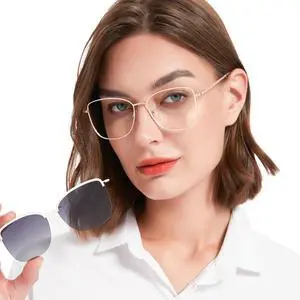 WEMOOTANTS Blue Light Blocking Glasses for Women with Polarized Sunglasses Clip for Driving, Metal White Glasses for Gaming