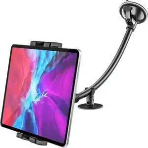 woleyi Windshield Car Tablet Mount, Car/Truck Window Dashboard Tablet Holder with Long Arm Suction Cup, Compatible with iPad Pro/Air/Mini, Galaxy Tab/Z Fold, iPhone, More 4-13" Cell Phones and Tablets