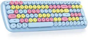 Owpkeenthy Retro Round Keys Bluetooth Wireless Keyboard,100-Key Typewriter Cute Colorful Compact Keyboard for iPad, Laptop, PC, Mac, Smartphone, Connect up to 3 Bluetooth Devices(Blue)