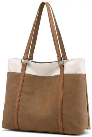 Wxnow Womens Large Tote Bag Canvas Handbag Work Shoulder Bags Casual for Beach Travel Computer Office (C-Brown)
