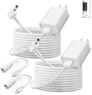 2-Pack Power Adapter Charger Cable Compatible with Ring Stick Up Cam Battery/Plug-in 3rd Gen/2nd Gen & Ring Pan Tilt Stick Up Camera, Indoor/Outdoor Weatherproof Power Cord (4m/13.1ft) White
