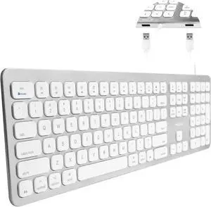 Macally Wired Keyboard for Mac with USB Ports for Mouse - Compatible Apple Keyboard for MacBook Pro/Air, iMac - Aluminum Frame