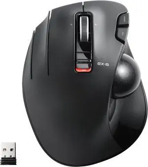 ELECOM EX-G Left Handed Trackball Mouse, 2.4 GHz USB Wireless, Ergonomic, Thumb Control, Tracking Roller Ball, 6 Programmable Buttons, Tilt Scroll