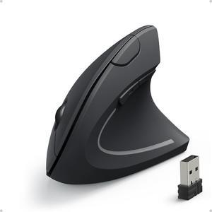 2.4G Wireless Vertical Ergonomic Optical Mouse For Work Multi-Device Connectivity 800 / 1200 /1600 DPI 5 Buttons for Laptop Desktop PC - Black