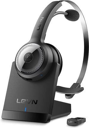 Bluetooth 5.0 Headset Wireless Headset with Microphone (AI Noise Cancelling) 35Hrs Bluetooth Headphones with USB Dongle for PC Suitable for Remote Work/Call Center/Zoom/Online Class/Trucker
