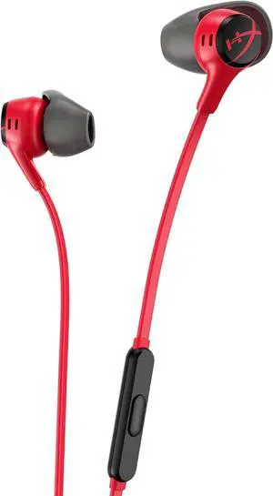 HyperX Cloud Earbuds II  14mm Drivers, Four Eartips, Hard-Shell Carrying Case, Low-Profile 90° Plug, 3.5mm Plug, Built-in Microphone, Multi-Function Button, PC, Mobile, Nintendo Switch  Red