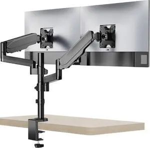 WALI Dual Monitor Mount, 17-32 Inch Adjustable Spring Dual Monitor Arm for Desk Holds Max 17.6 lbs Screens, Swivel Vesa Bracket with C Clamp, Grommet Mounting, Monitor Arms for 2 Monitors (GSDM002)