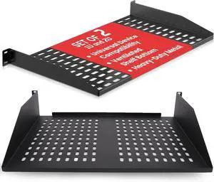 Pyle 19-Inch 1U+2U Server Rack Shelves - Universal Mounting Tray for Computer Racks & Cabinets, Wall Mount Compatible, Ventilated Design for Air Circulation, Black Computer Case,110lbs Weight Capacity