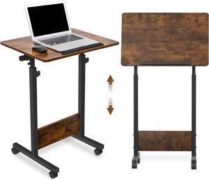KOUPA Height Adjustable Standing Desk widths16 in Length 24 in, Portable Rolling Mobile Stand Up Table with Wheels, 360 Degree Flip Laptop Computer Desk for Home Office, Rustic Brown