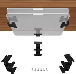IFCASE 2 Tier Under Desk Laptop Mount, Double Decker Metal Under Desk Shelf Holder for Laptop, MacBook Pro, Keyboard with Anti-Scratch Silicone (Black)