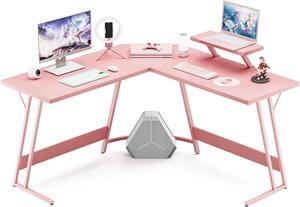 VICTONE L Shaped Gaming Desk, Corner Desk with Monitor Stand, Computer PC Table for Home Office Writing Studying Working, Space-Saving, Easy Assemble(Pink,51'')