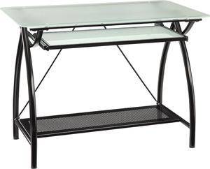 OSP Designs OSP Designs Newport Computer Desk with Frosted Tempered Glass Top, Pullout Keyboard Tray, and Black Powder Coated Steel Frame
