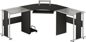HOMCOM 69" Modern L-Shaped Tempered Glass Office Computer Desk with Elevated Monitor Stand, Rolling CPU Holder, Pull Out Keyboard Tray and Steel Frame, Black