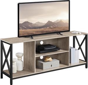 Yaheetech TV Stand for TVs up to 65 Inch, 55 Inch Entertainment Center with Storage, Wood TV Console with Shelves for Living Room, Gray