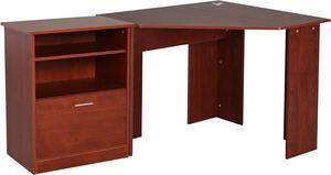 HOMCOM Computer Desk with Printer Cabinet, L-Shaped Corner Desk with Storage, Study PC Workstation for Home Office, Cherry