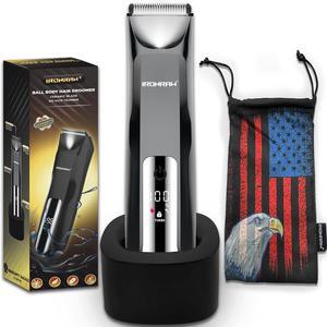 Ball Trimmer - Men's Electric Pubic Hair Trimmer with Waterproof Shaver, Replaceable Ceramic Blade Heads, Wet/Dry Groomer