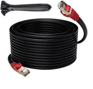 Cat 6E Cat 7 Outdoor Ethernet Cable 200 FT,Adoreen 10Gbps Heavy-Duty Shielded Internet Cable From 25-300FT,POE,SFTP,Waterproof Direct Burial&Indoor,Cat6A Cat7 Copper Network Cable RJ45 Patch Cord+Ties