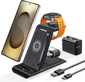 Wireless Charging Station for  Wireless Charger Galaxy Watch 8/7/6/5/4/3 Active 2/1 Stand Galaxy S25 Ultra/S25/S24/S23/S22/S21/Note20/10 Z Fold Flip 7 Galaxy Buds3/2 Pro/Live Multiple Devices