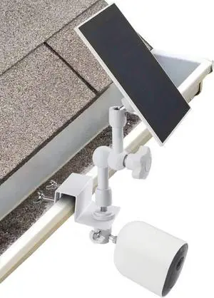 ALERTCAM 2-in-1 Weatherproof Gutter Mount for Arlo Solar Panel and Arlo Pro/Arlo Pro 2/Arlo Pro 3/Arlo Pro 4/Arlo Ulra Security Camera, Perfect Angle to Get Adequate Sunlight - White