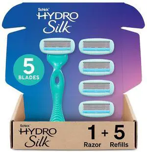 Schick Hydro Silk Ultra Sensitive Razor for Women | Womens Razor for Sensitive Skin, 5 Blade Razors for Women, Womens Razors for Shaving, Includes 1 Handle & 5 Refills