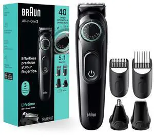 Braun All-In-One Style Kit Series 3 3450, 5-in-1 Trimmer for Men with Beard Trimmer, Ear & Nose Trimmer, Hair Clippers & More, Ultra-Sharp Blade, 40 Length Settings and Washable